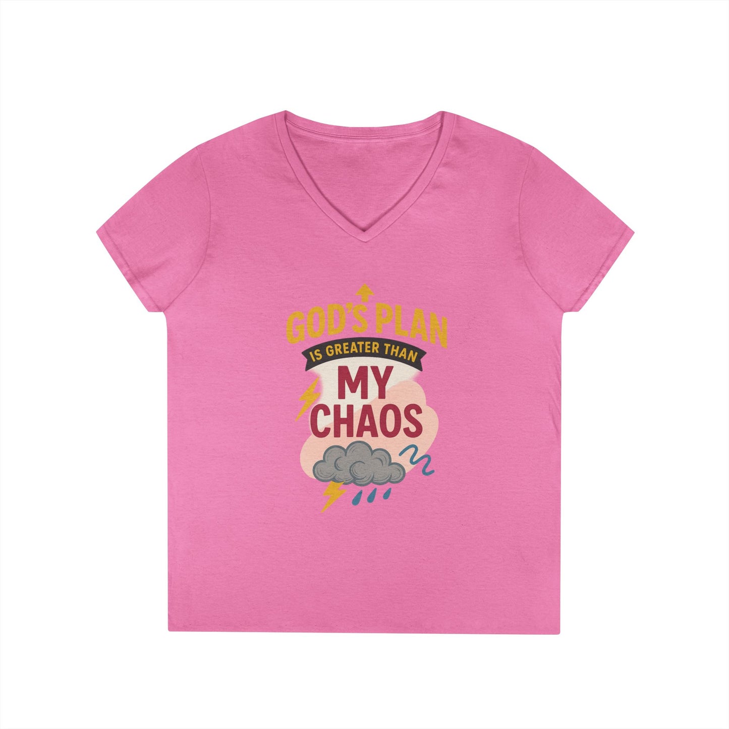 V-Neck T-Shirt – God’s Plan Greater Than My Chaos