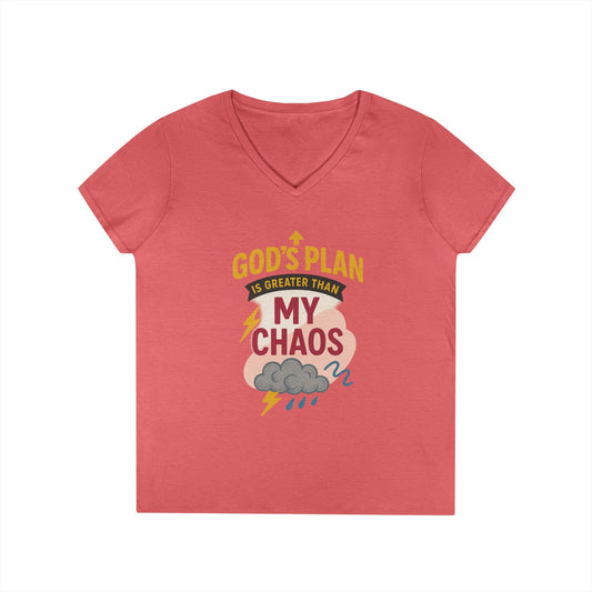 V-Neck T-Shirt – God’s Plan Greater Than My Chaos