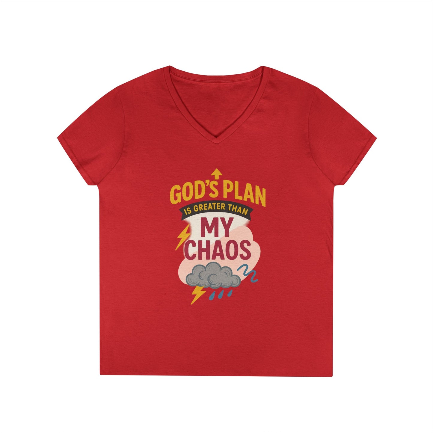 V-Neck T-Shirt – God’s Plan Greater Than My Chaos