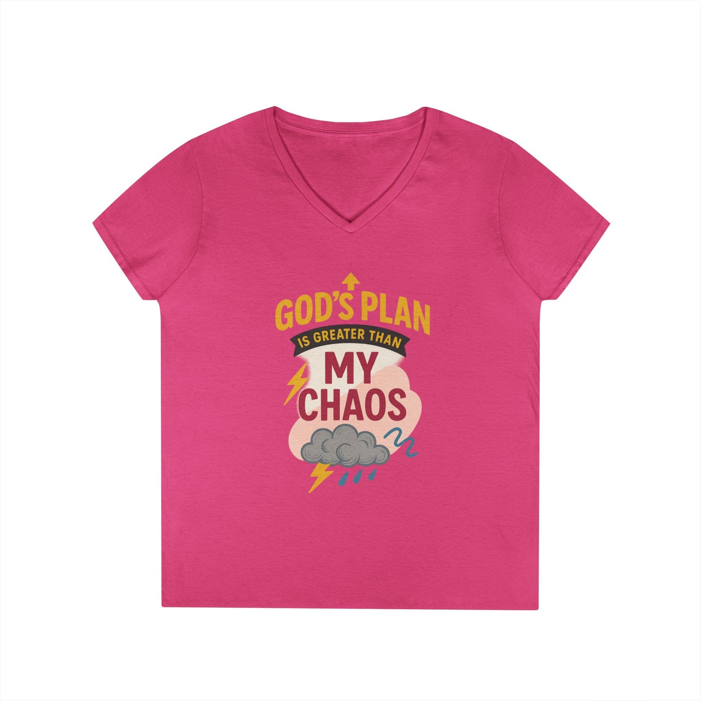 V-Neck T-Shirt – God’s Plan Greater Than My Chaos