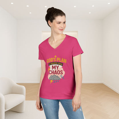 V-Neck T-Shirt – God’s Plan Greater Than My Chaos