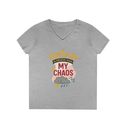 V-Neck T-Shirt – God’s Plan Greater Than My Chaos