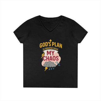 V-Neck T-Shirt – God’s Plan Greater Than My Chaos
