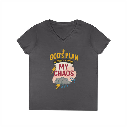 V-Neck T-Shirt – God’s Plan Greater Than My Chaos