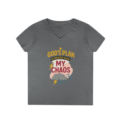 V-Neck T-Shirt – God’s Plan Greater Than My Chaos