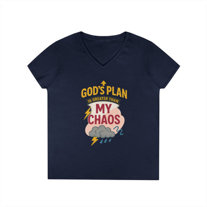 V-Neck T-Shirt – God’s Plan Greater Than My Chaos