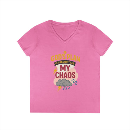 V-Neck T-Shirt – God’s Plan Greater Than My Chaos