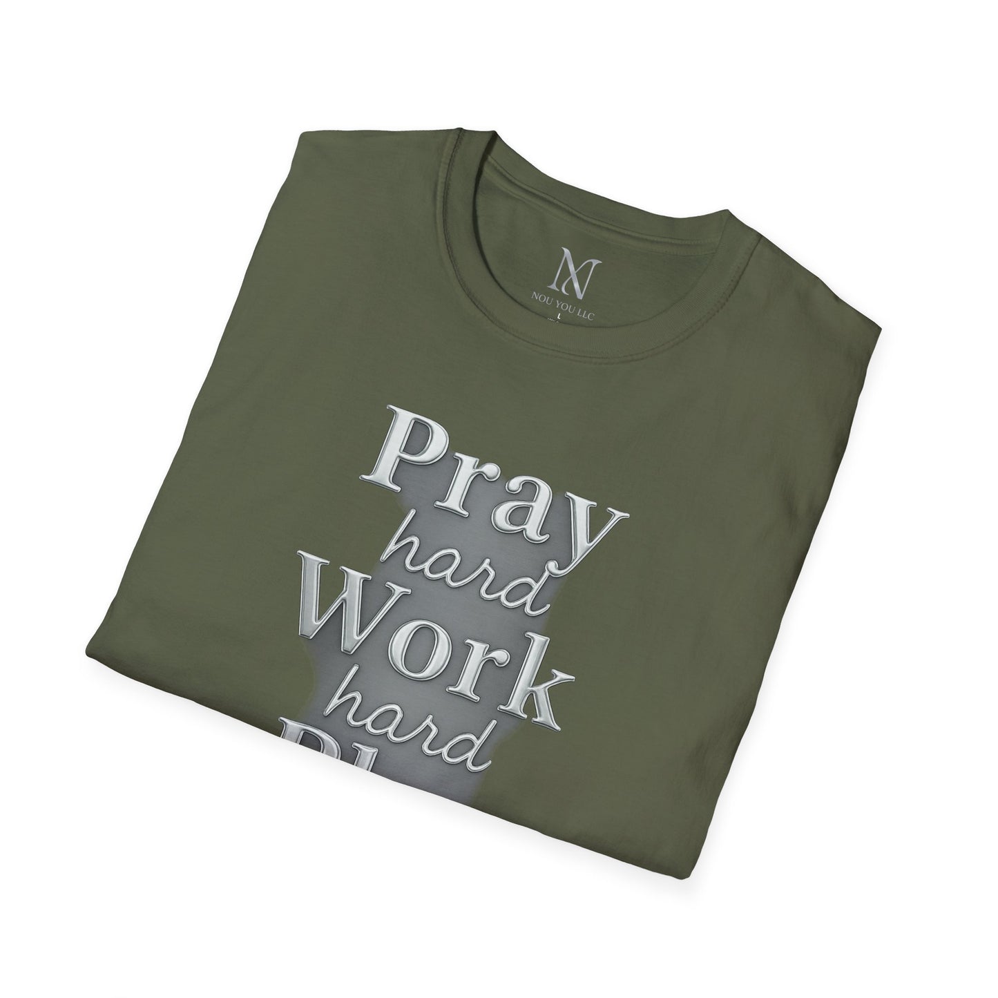 Inspirational Unisex T-Shirt – "Pray Hard, Work Hard, Play Hard = Joy