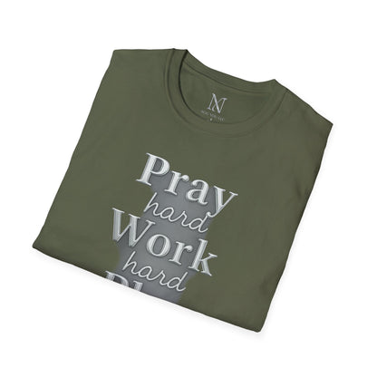 Inspirational Unisex T-Shirt – "Pray Hard, Work Hard, Play Hard = Joy