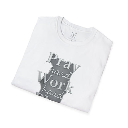 Inspirational Unisex T-Shirt – "Pray Hard, Work Hard, Play Hard = Joy