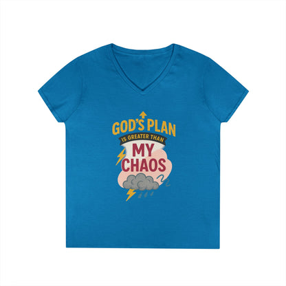 V-Neck T-Shirt – God’s Plan Greater Than My Chaos