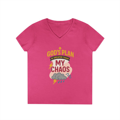 V-Neck T-Shirt – God’s Plan Greater Than My Chaos