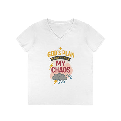 V-Neck T-Shirt – God’s Plan Greater Than My Chaos